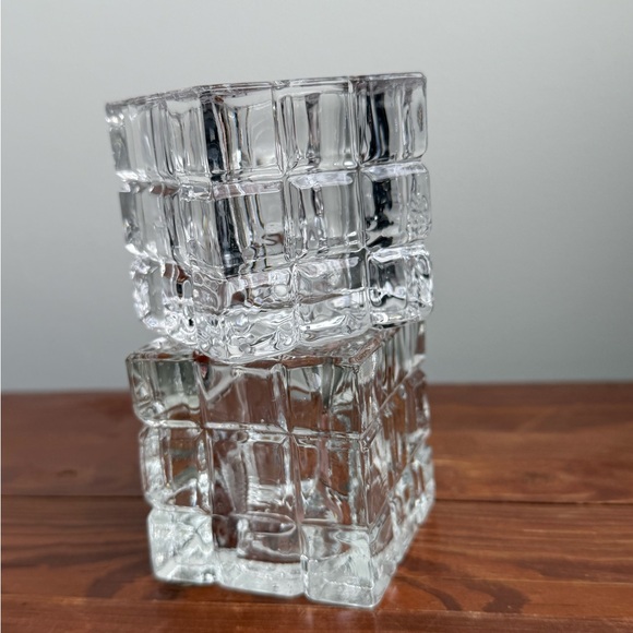 2 Vintage Glass Brutalist Ice Cube Tealight Candle Holders Made in Taiwan MCM - Picture 12 of 16